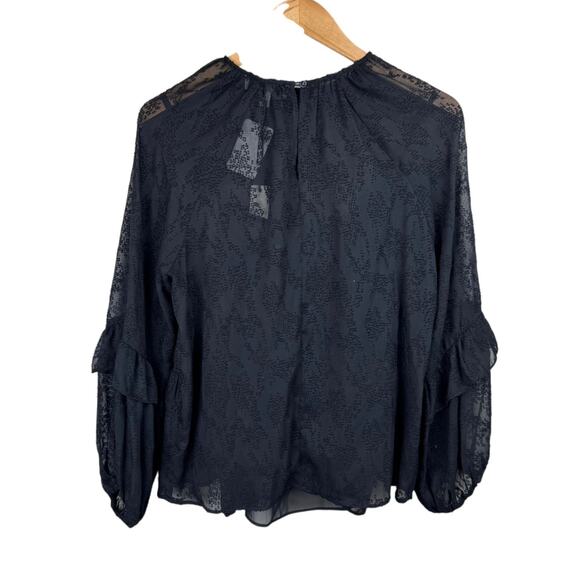 Pinch NWT Black Sheer Chiffon Textured Ruffle Long Sleeve Blouse w Camisole - Picture 5 of 15